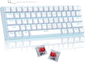 60% Mechanical Gaming Keyboard, White Gaming Keyboard with Red Switches, Detachable Type-C Cable Mini Keyboard with Blue LED Light for/PC/Laptop image