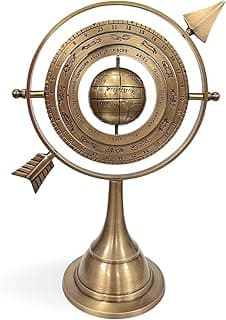 10.15" Antique Brass Armillary Sphere With Pierced Arrow | Nautical Maritime Astrolabe Engraved Astrological Star Signs Globe | Home Decor Center Piece Ideas | Vintage Collectible Gifts