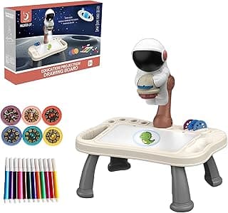 Space Explorer Kids' Projector Drawing Board - Astronaut Sketch & Trace Station with Reusable Doodle Pad and Color Slides for Creative Learning, Ideal for Ages 3+, Brown image