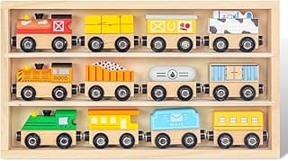 Wooden Train Sets for Toddlers, 12Pcs Train Toy Magnetic Sets Fits Brio, Thomas, Melissa and Doug, Kids for Boys Girls 3 4 5 Years Old image