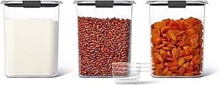 Rubbermaid Brilliance BPA-Free Food Storage Containers with Lids, Airtight, Kitchen and Pantry Organization Set, Includes 3 Containers and Scoops, Clear, 16 cups image