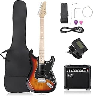 GLARRY 39" GST Series Electric Guitar Kit with Amp for Beginner Starter, HSS Pickups Full Size Included Digital Tuner, Strings, Picks, Tremolo Bar, Shoulder Strap, and Portable Case Bag (Sunset) image