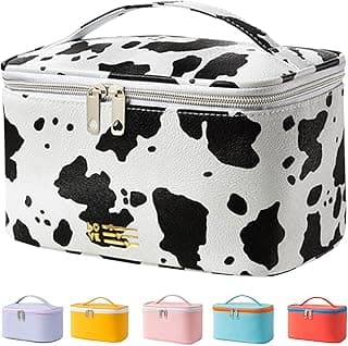 KITENROM Portable Makeup Bag Cosmetic Bags for Women Medium Pouch Case Purse Make Up Organization Waterproof (Print Cow) image