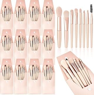 Tioncy 12 Sets Travel Makeup Brush Set Brushes Bag Bridesmaid Gift Synthetic Fibre Face Make up Brushes Angled Blush Brush for Wedding Bridal Shower Favors Bachelorette Party Gift (Ivory Beige)