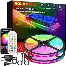 Marine Submersible Boat LED Strip Lights, 50FT IP68 Waterproof Underwater Boat RGB Lights, Boat Deck Lights, Under Boat Lights for Night Fishing Pontoon Boats, RF/APP Control