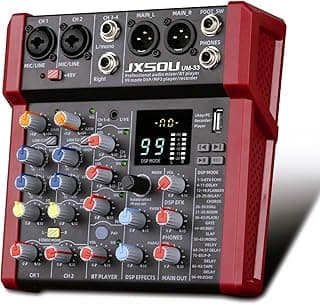 6-Channel Audio Mixer, DJ Controller Sound Board Console with 99 DSP Effects, Bluetooth Mixer Input 48V Phantom Power Stereo USB XLR Mixer For Karaoke Studio PC Recording
