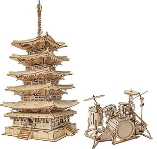 ROBOTIME 3D Puzzle Wooden Craft Kits DIY Model Kit to Build Five-Storied Pagoda & Drum image