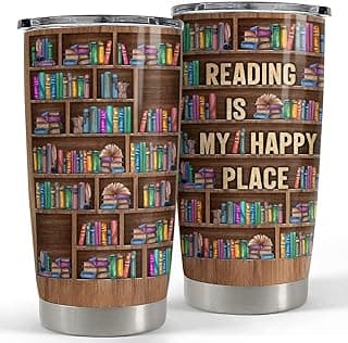 SANDJEST Book Lovers Tumbler Bookshelf 20oz Tumblers with Lid Gift for Librarian Book Lover Women Readers Bookworm Christmas Holiday Birthday image