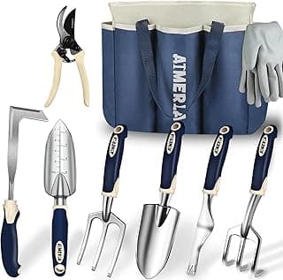 Gardening Tools Set of 9 Heavy Duty Garden Tools with Non-Slip Rubber Grip with Large Garden Bag for Tools Durable Hand Tools for Gardening, Weeding,Gardening Gifts for Women,Men image