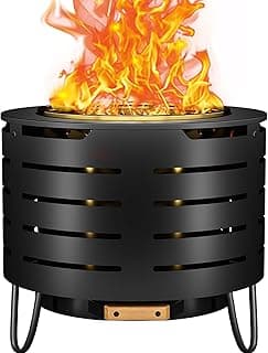 Low Smoke Fire Pit, 19 Inch Stainless Steel Portable Fire Pit for Wood Burning, Outdoor Fire Pit Perfect for Camping or Backyard, Includes Fire Poker, Stand, Cloth Cover and Grill Rack image