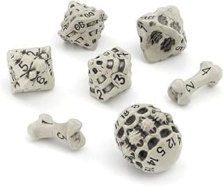 DND Dice Set - Set of 7 Polyhedral Skull & Bone RPG Dice - D20, D12,%D10, D10, D8, D6 & D4 Sided. Cool & Unique Gift for Dungeons & Dragons, Warhammer, D&D, Pathfinder, D and D Accessories. (White) image