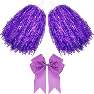 Hotop 3 Pcs 10 in Cheerleading Pom Poms and Large Cheerleader Hair Bow for Girl Cheer Pompoms Cheerleading Accessories for Sport Events Dance Party Basketball Football Team