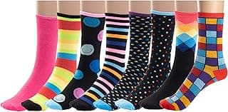 Silky Toes Women's Crew Patterned Fun Socks | 8 Pairs Funny Striped Novelty Sock image