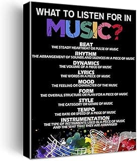 What to Listen for in Music Canvas Wall Art Educational Music Room Home Decor Classroom Sign Poster Picture Musician Artwork 11.5"x15" (Wooden Framed)