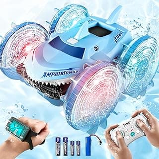 Amphibious Waterproof Remote Control Boat RC Car Monster Truck with Lights 4WD Gesture Hand Controlled Water Beach Pool Toys Kids Gifts for Boys Pool Toys Blue