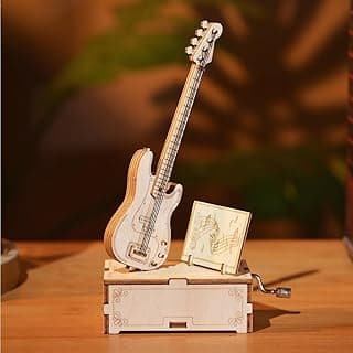 Wooden Puzzle 3D Wooden Music Box Kit Electric Bass DIY Model Building Crafts Desktop Decoration 3D Puzzle Toys Creative Gift for Teens and Adults image