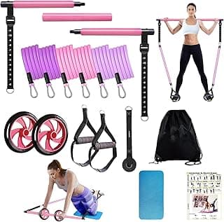 Pilates Bar Kit with Resistance Bands for Working Out, Pilates Equipment with Ab Roller for All Fitness Levels, Portable Home Gym Full Body Workout Equipment for Women&Men image