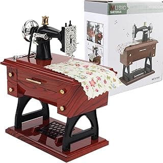 Vintage Mini Sewing Machine Music Box, European Retro Classical Treadle Sewing Machine Table Desk Mechanical Clockwork Music Box for Home Decor Birthday Gift image