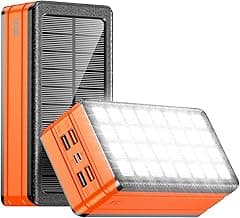 Solar Charger Power Bank 81000mAh Portable Charger USB-C in/Output PD 22.5W QC3.0 Fast Charging 5 Out Ports Battery Pack Built-in 32 Led Flashlights for iPhone Samsung Tablet Camping