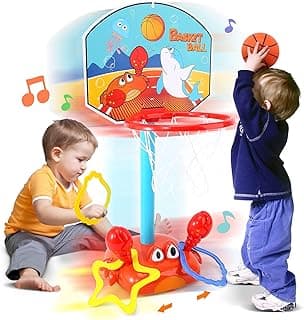 Toddler Basketball Hoop, 2 in 1 Sports Toy Set for kids, Ring Toss Game with Music Sound, Baby Basketball Hoop for Indoor Play image
