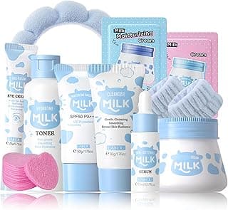 Milk Skincare Sets for Teen Girls - Skin Care Kit Nourishing - Moisturizing Skin Care Set - Firming Skin Care Routine Kit for Women - Skin Care Gift Set - with Sunscreen,Serum,Toner,Eye Cream image