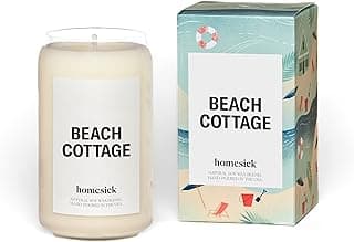 Homesick Scented Candles for Home (Beach Cottage) - Long-Lasting Natural Soy Wax Blend Jar Candle Gifts for Women & Men, 60-80 Hours Burn Time - Notes of Bergamot & Sandalwood image
