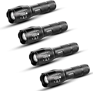 LED Emergency Handheld Flashlight, 4 Pack, Adjustable Focus, Water Resistant with 5 Modes, Best Tactical Torch for Hurricane, Camping, Dog Walking image