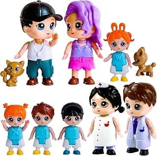 FUNERICA Dollhouse People Figures Playset - Adorable Dollhouse Family Members with Pets, Doctor, and Nurse. Little People Figures Doll House Accessories Toys image