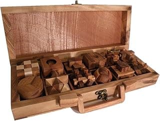 12 Wooden Puzzles Set In Wooden Suitcase image