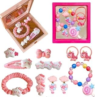 Girls Hair Accessories Set,Hair Clips, Hair Ties,Hair Barrettes,Hair Bow (Pink+Skin Pink) image