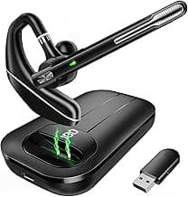 Bluetooth Headset V5.3, Wireless Earpiece with 1000mAh Charging Case, 96H Talktime, Hands Free Noise Canceling Headphones with Dual-Mic for Computer Cell Phones Trucker Home Office Work image
