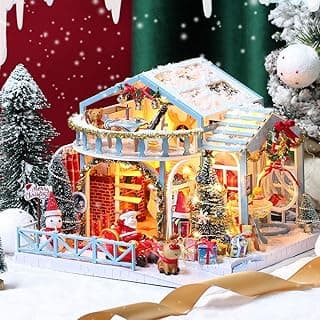 DIY Dollhouse Miniature Kit with Furniture, DIY Christmas Wooden Tiny House Building Set for Adults and Teens, Creative Room Decor Gift for Family and Friends (Blue)