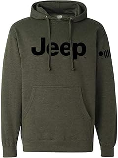 Mens Jeep® Text Logo Military Green Hoodie Hooded Sweatshirt with front pocket pouch