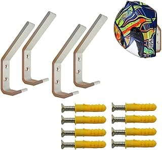 4 Pack Motorcycle Helmet Holder Hook -Jacket Bags Wall Mount Cloth Display Rack Hook with Mounting Screws (4pcs Hook+ 8pcs Screws) image