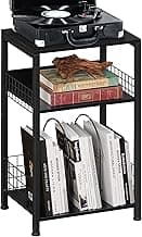 Black Record Player Stand, Tall Turntable Stand with Vinyl Storage Shelf Up to 100 Albums, Couch End Side Table for Small Spaces, Modern Sofa Bedside Tables for Living Room, Bedroom, Office