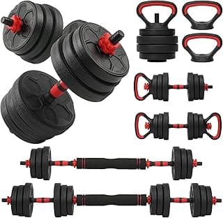 Adjustable Dumbbell Set, 33lbs Free Weight Set with Upgraded Nut,4 in1 Dumbbells Set Used as Barbell, Kettlebells,Push up Stand, Weight Set For Home Gym Suitable Men/Women