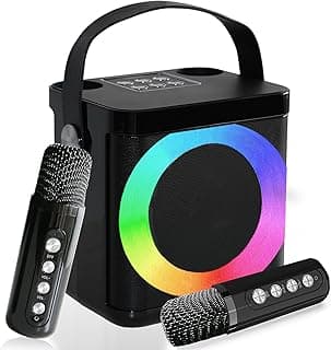 Mini Karaoke Machine, Portable Bluetooth Karaoke Speaker for Kids Adults, Unique Singing Machine with 2 Wireless Microphones Storage Hole, Ideal Gifts for Girls Boys (MMF-307B) image