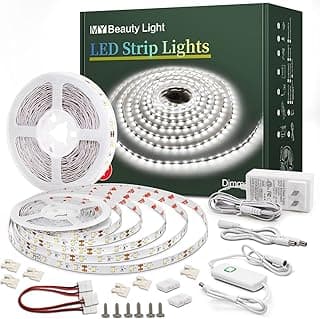 Led Strip Lights 50.5ft White Dimmable Led Light Strip Flexible Rope Lights Kits with 24v Etl Power Supply, Adhesive Clips, Dimmer Switch and Connectors for Indoor Decor image