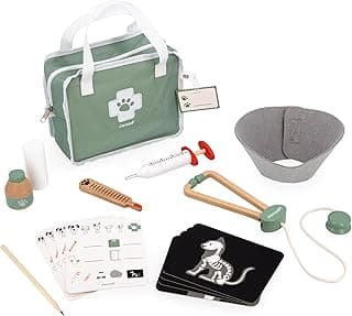 Janod Pretend Play Vet Suitcase - 15 Piece Set in a Zip-up Cloth Bag - Ages 3-8 - J06466