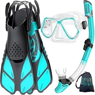 Zenoplige Mask Fins Snorkel Set, Snorkeling Gear for Adults, Panoramic View Snorkel Mask Anti-Fog, Adjustable Dive Flippers, Dry Top Snorkel and Travel Bag, Scuba Gear for Swimming Snorkeling Diving image