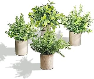 4 Pieces of Fake Plants Mini Artificial Green Potted Home Decoration Room Office Table Room Room Farmhouse image