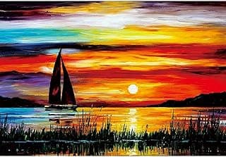 Moruska Sunrise Sailing Boat Puzzle for Adults 1000 Piece Wooden Jigsaw Puzzle Gradient Color Oil Painting Art Puzzles Difficult and Unique image