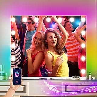 COOLJEEN Vanity Mirror with Lights and Bluetooth, 23x18 Inch 15 Bulbs Front and RGB Backlit Makeup Mirror with Dimmable 3 Color, Tempered Glass, Detachable 10X Magnification, Tabletop & Wall-Mounted
