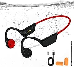 Bone Conduction Swimming Headphones, IPX8 Waterproof MP3 Player Open-Ear Headphones, Bluetooth 5.4 Bone Conduction Headphones, Wireless Sports Earbuds for Swimming, Running, Cycling (Red) image