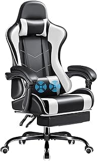 Furmax Gaming Chair, Video Game Chair with Footrest and Massage Lumbar Support, Swivel Seat Height Adjustable Computer Chair with Headrest, Racing E-Sport Gamer Chair (White) image