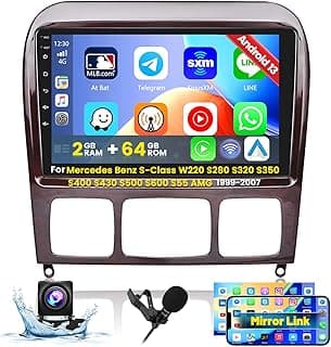 Roinvou 2+64G Android CarPlay Stereo for Mercedes Benz S-Class W220 S280 S320 S350 S400 S430 S500 S600 S55 AMG 1999-2007, 9'' Touch Screen in-Dash GPS Navigation Support Mirror Link RDS AHD DSP WiFi image