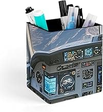 Lether Pen Holder for Desk - Airplane Cockpit Pencil Holder Organizers for Desktop - Pencil Cup Stationery Organizer for Office Desk Accessory - Square Makeup Brush Srotage Box image