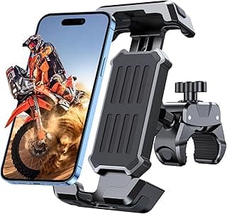 Bike Phone Mount, [3s Install & Ultimate Anti-Vibration] Motorcycle Phone Mount, 360° Rotatable & Upgraded Handlebar Clamp, Bike Phone Holder for ATV/Scooter, Compatible with 4.7-6.8” Phones image