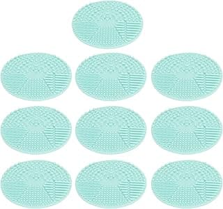10pcs Makeup Brush Cleaning Mat Round Portable Silicone Cosmetic Brush Cleaner Pad for Sponge image