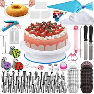 Cake Decorating Supplies Kit, 206 PCS Baking Set for Beginners With Cake Turntable Stand Rotating Turntable,Russian Piping Tips Set, Cake Baking Supplies for Cake Lovers image